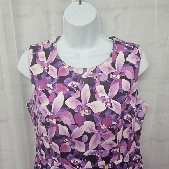 Lands' End Dress Ponte Purple Floral Sleeveless Casual Office Summer 8P - Picture 2 of 13